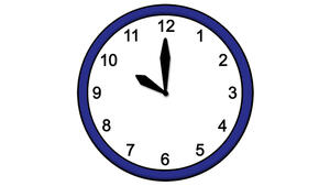 Zeichnung einer Uhr, deren Zeiger auf zehn Uhr stehen