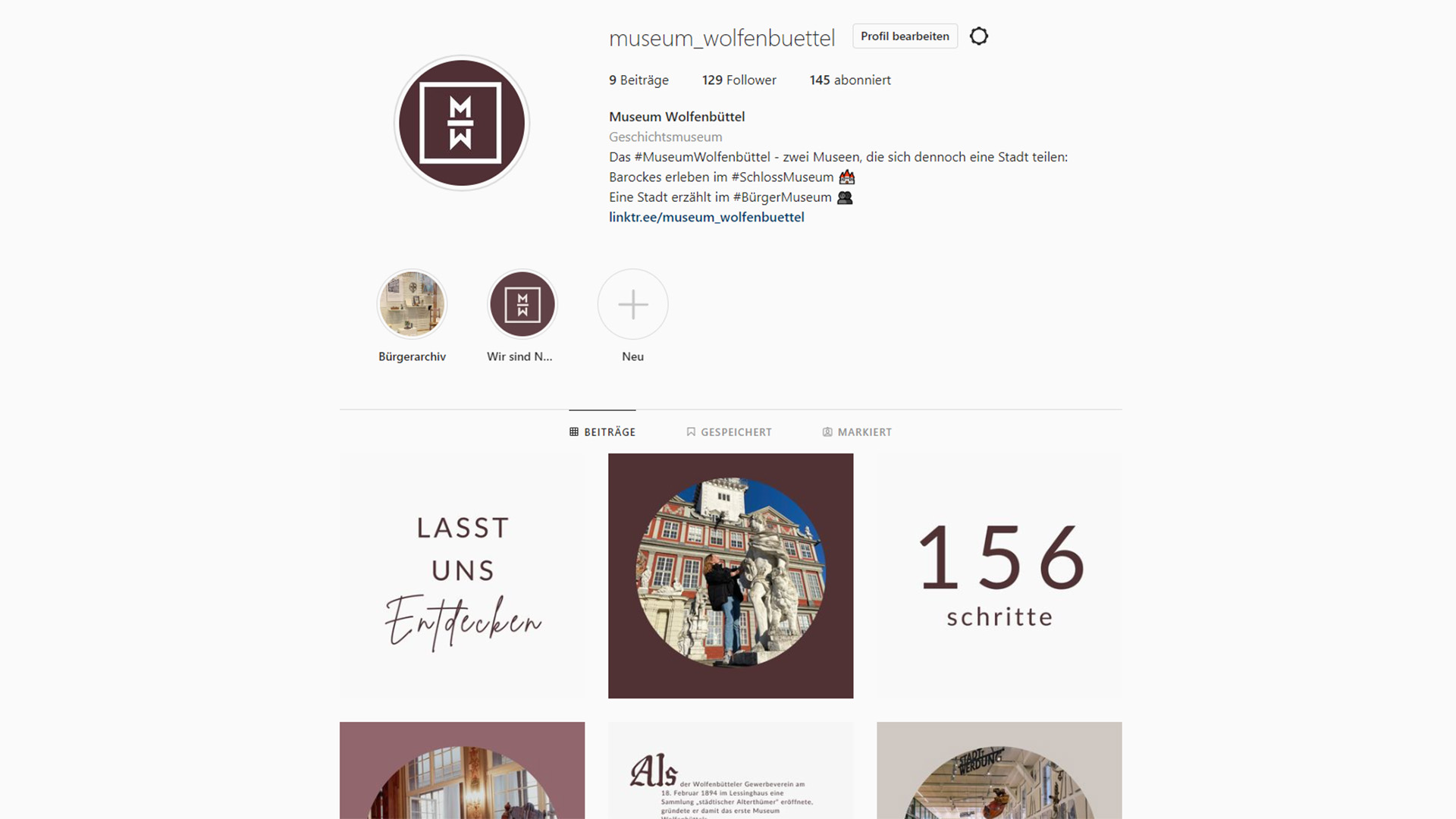 Screenshot der neuen Instagram-Seite des Museums Wolfenbüttel